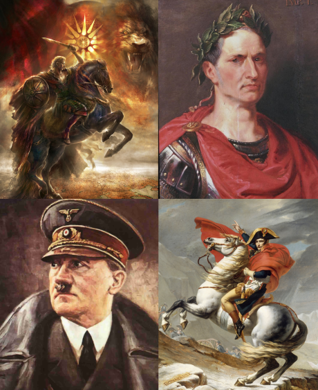 Portraits of Alexander the Great, Caesar, Hitler and Napoleon