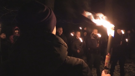 Nordic Resistance Movement activists attend an anniversary memorial for the victims of the Dresden bombings