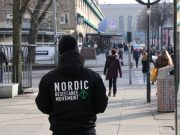 A Nordic Resistance Movement activist leaflets in Gothenburg