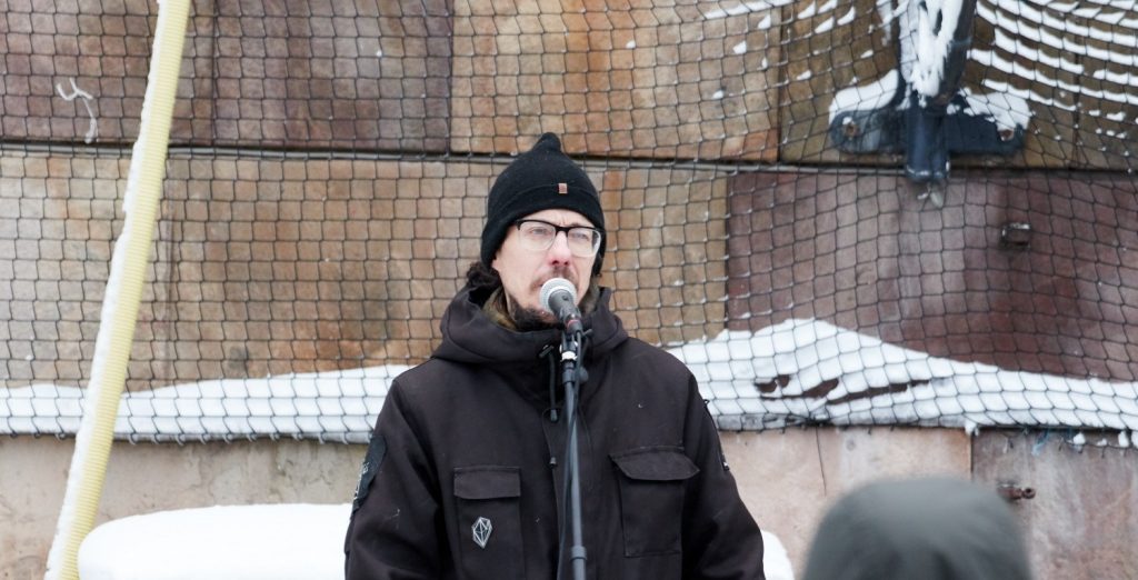 Dan Park speaks at Stockholmers for a Sovereign Sweden rally, 3 February 2019