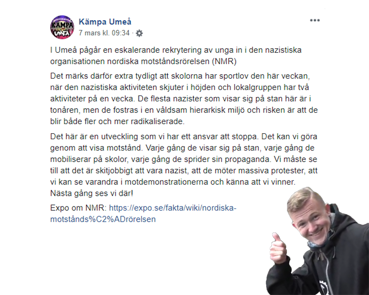 Kämpa Umeå Facebook post about the NRM