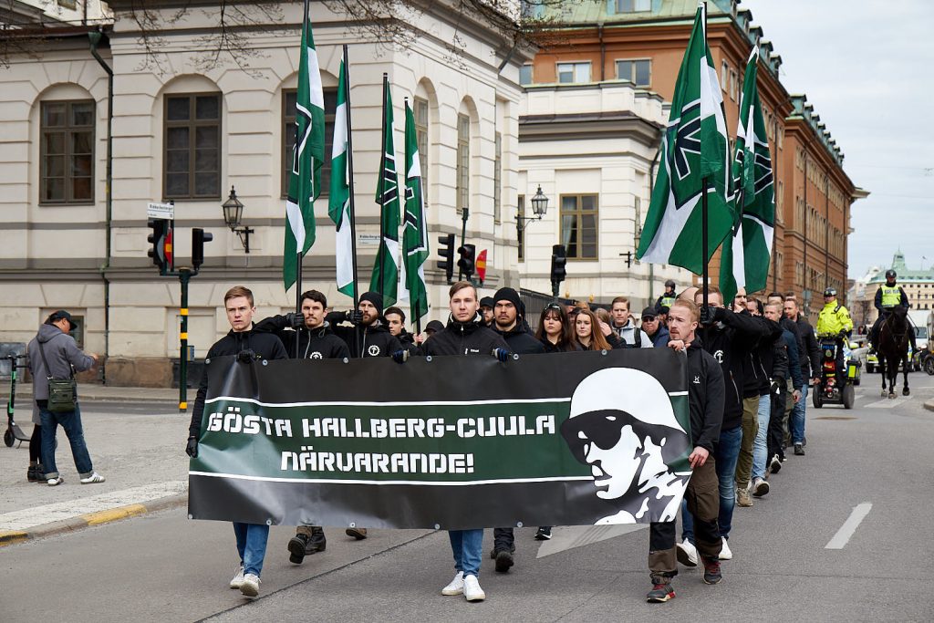Nordic Resistance Movement members honour the memory of Gösta Hallberg-Cuula in Stockholm, 2019