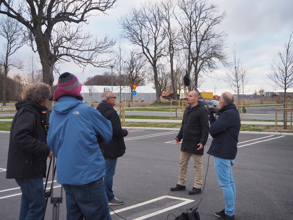 The Nordic Resistance Movement’s Leader, Simon Lindberg, is interviewed by a film crew in Kristianstad