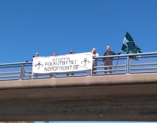 Nordic Resistance Movement banner activity in Hogstorp