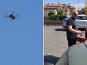 A Left Party member photographs Nordic Resistance Movement activists with a drone