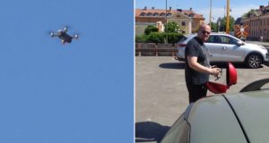 A Left Party member photographs Nordic Resistance Movement activists with a drone