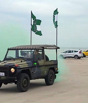 Nordic Resistance Movement jeep on Danish beach