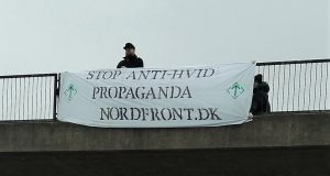 Stop anti-white propaganda banner, Denmark