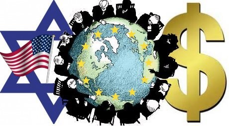 Globalists sitting around the world cartoon