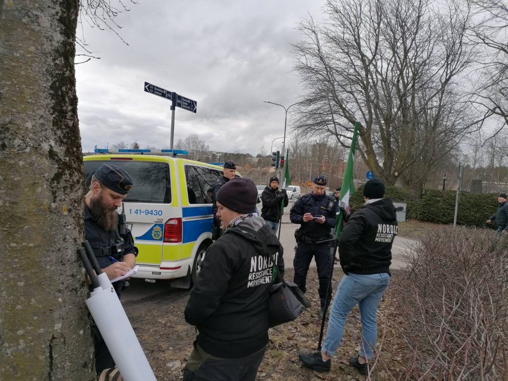 Police harassment at Nyköping Nordic Resistance Movement White Lives Matter Demonstration