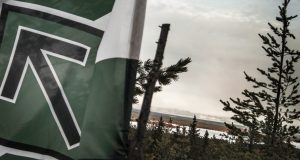 Nordic Resistance Movement flag in the forest