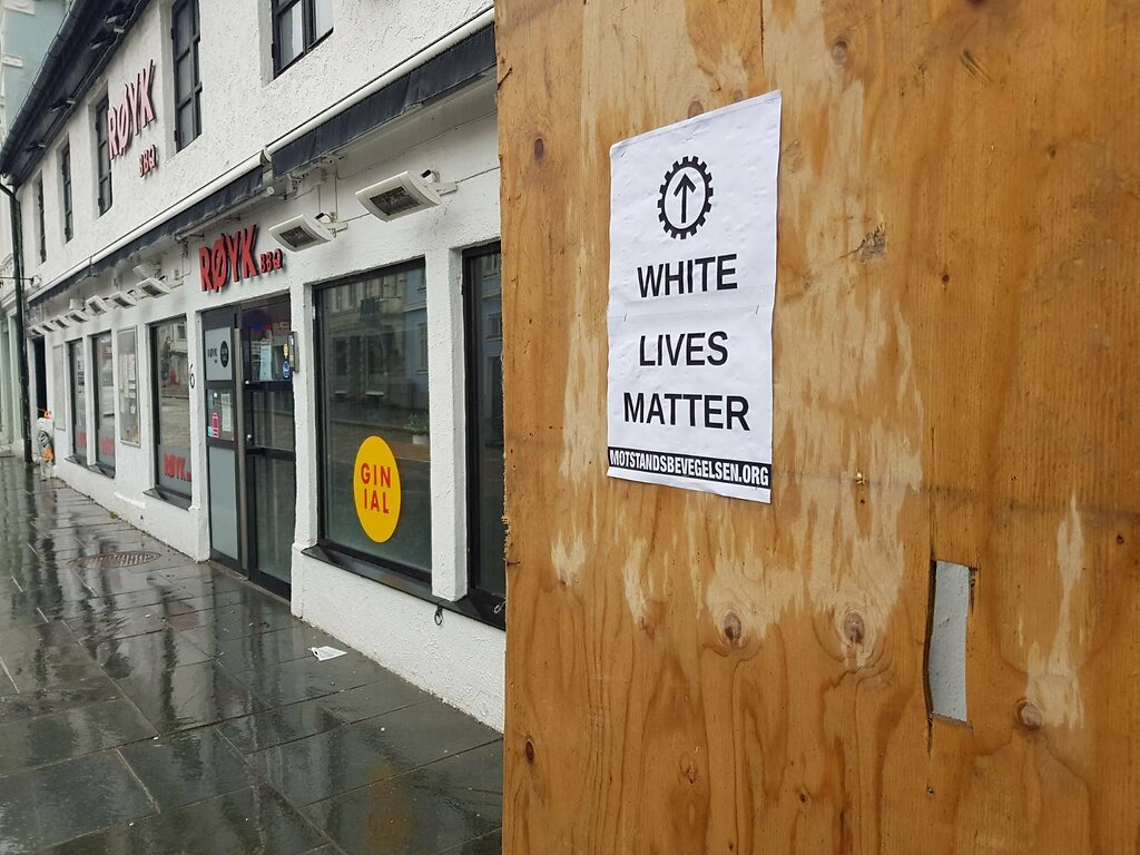 NRM White Lives Matter poster action, Bergen, Norway