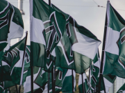 Nordic Resistance Movement flags waving in the wind