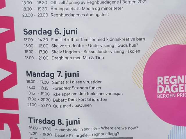 Bergen Pride schedule