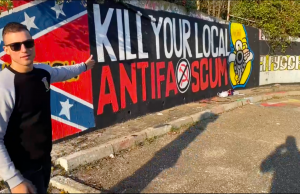 Rob Rundo with Antifa banner