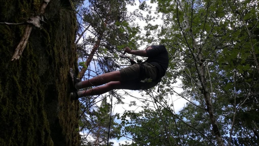 Abseiling in the forest in Sweden's Nest 7