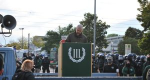 Fredrik Vejdeland speaks at a Der Dritte Weg rally, Berlin