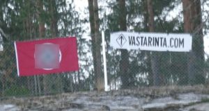 Swastika flag and Vastarinta banner, Finland