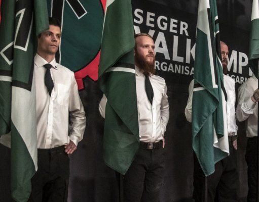Flag bearers at the Nordic Resistance Movement's Organisation Days 2021