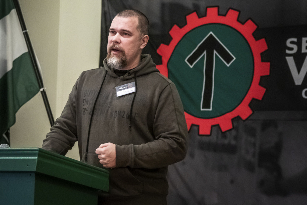 Fredrik Vejdeland speaks at the Nordic Resistance Movement's Organisation Days 2021