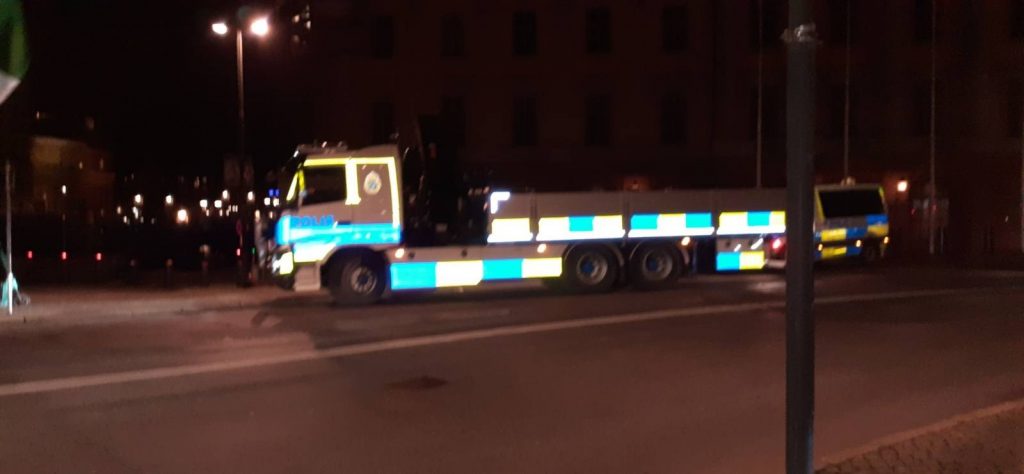 Police lorry at Gustav Adolf Square, Sweden