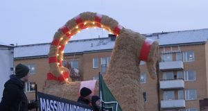Nordic Resistance Movement activism at Gävle goat inauguration, Sweden