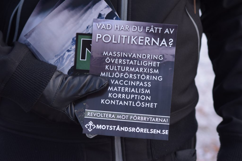 Nordic Resistance Movement leaflet activism at Gävle goat inauguration, Sweden