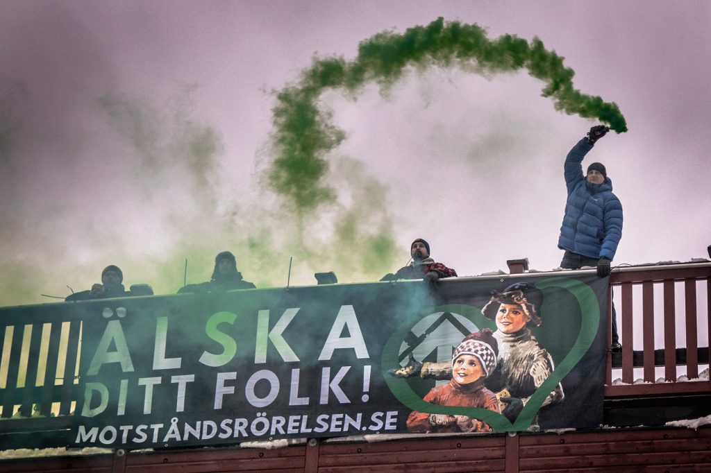 Nordic Resistance Movement “Love Your People” banner action in Luleå