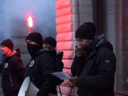 Nordic Resistance Movement activism in support of Danish workers and against Covid passports, Stockholm Danish embassy