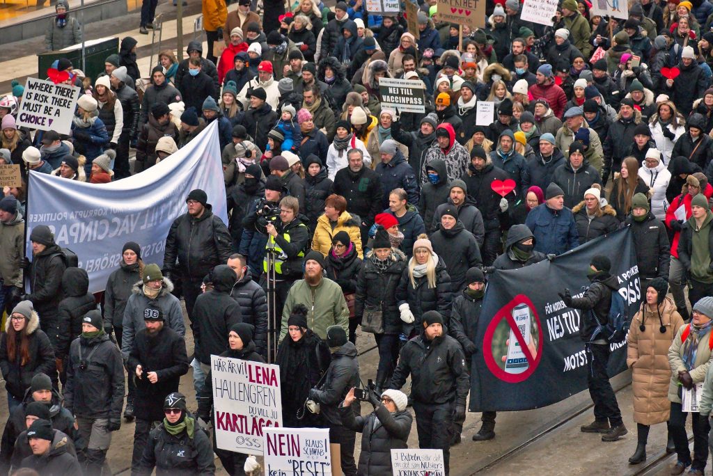 Nordic Resistance Movement activists at vaccine passport demonstration, Stockholm
