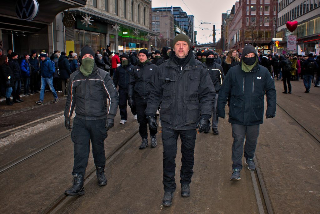 Nordic Resistance Movement activists at vaccine passport march, Stockholm