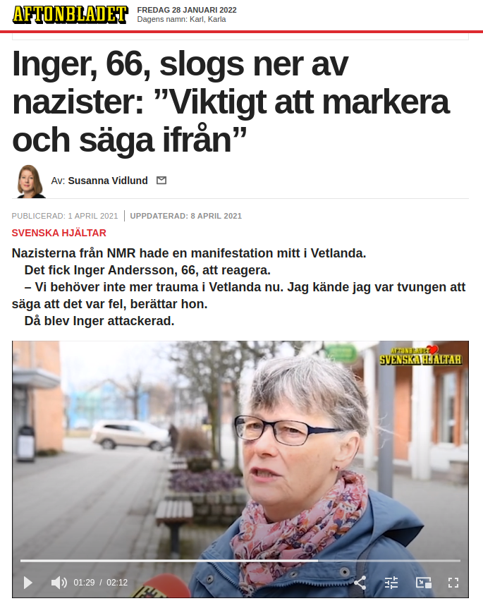 Aftonbladet screenshot Inger, Vetlanda