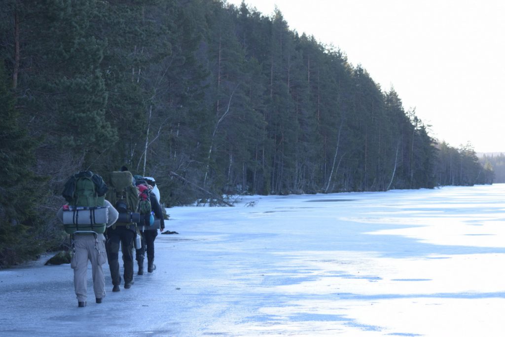 Hiking across Lake Rämen, Dalarna, Sweden