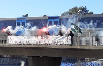 Nordic Resistance Movement "No More Brother Wars" banner action, Stockholm, Sweden