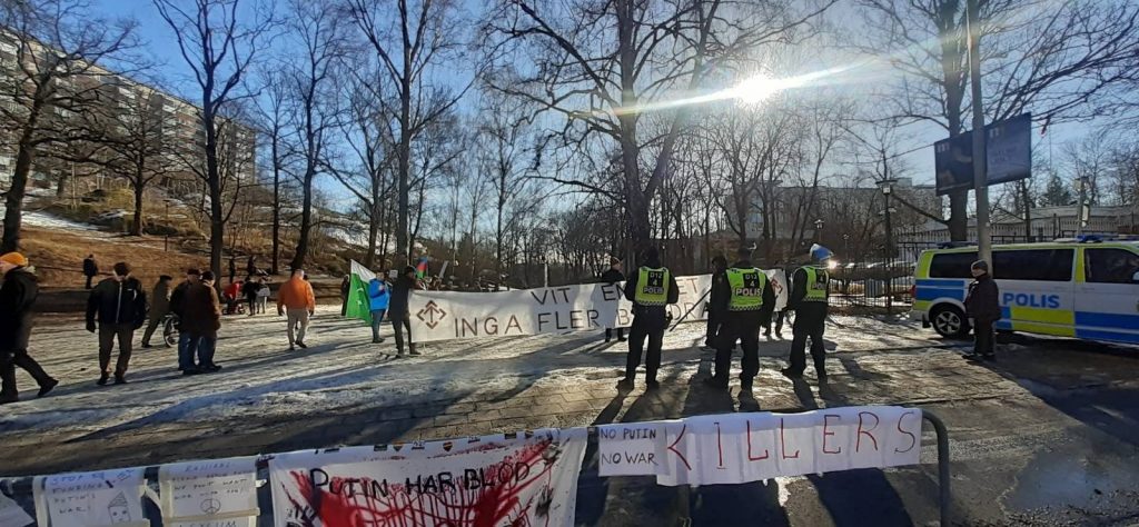 Nordic Resistance Movement "No More Brother Wars" Ukraine war protest, Stockholm, Sweden