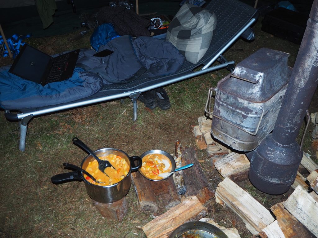 Camping equipment in a Scanian forest, Sweden