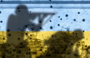 Shadows of Ukrainian soldiers