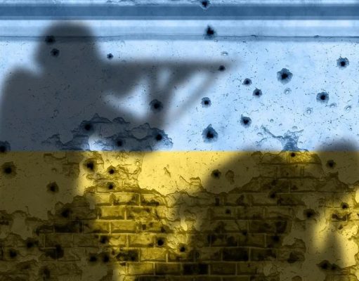Shadows of Ukrainian soldiers