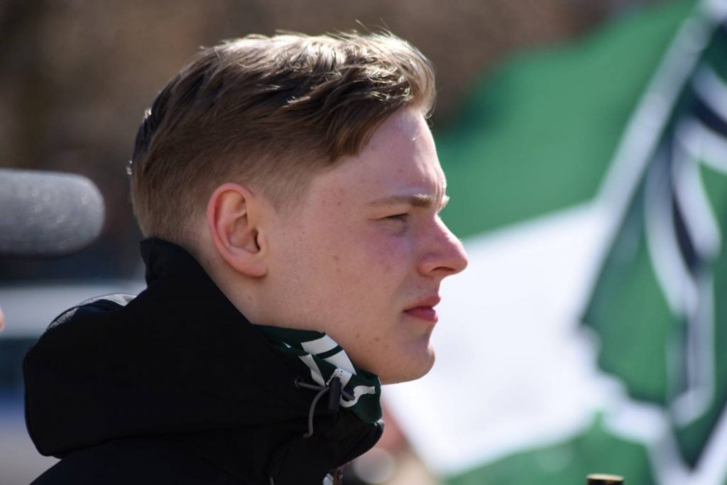 Nordic Resistance Movement activist at "Proud White Youth" demonstration in Lysekil, Sweden