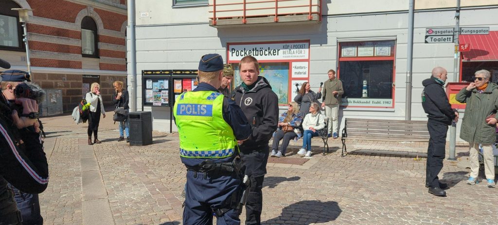 Police at Nordic Resistance Movement demonstration in Lysekil, Sweden