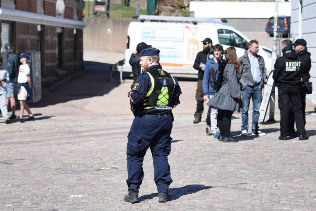 Police at Nordic Resistance Movement demonstration in Lysekil, Sweden