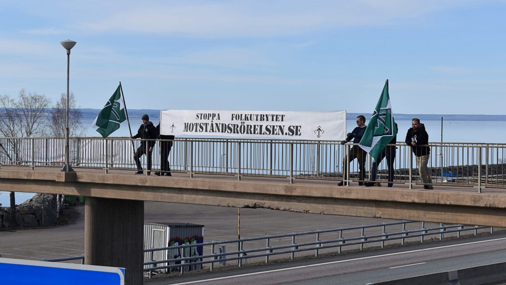 NRM "Stop the population replacement" banner action, Jönköping, Sweden