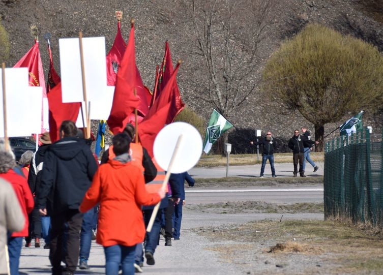 Nordic Resistance Movement activists at Social Democrats march, Ludvika, Sweden