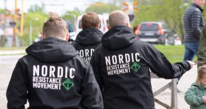 Nordic Resistance Movement public leafleting action, Ludvika, Sweden