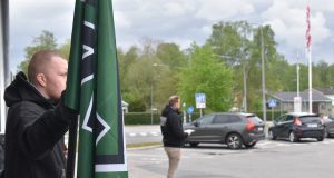 Nordic Resistance Movement public leafleting activity, Vetlanda, Sweden
