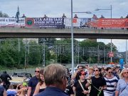 Nordic Resistance Movement banner at Summer Meet Västerås car show, Sweden