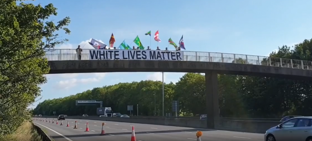 White Lives Matter banner, East Midlands, UK