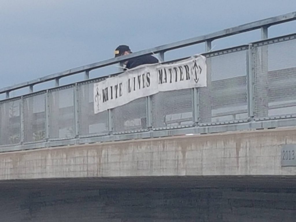 White Lives Matter banner, Gislaved, Sweden