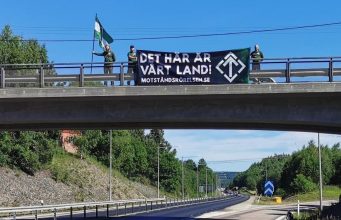 Nordic Resistance Movement "This is our country" banner, Sundsvall, Sweden