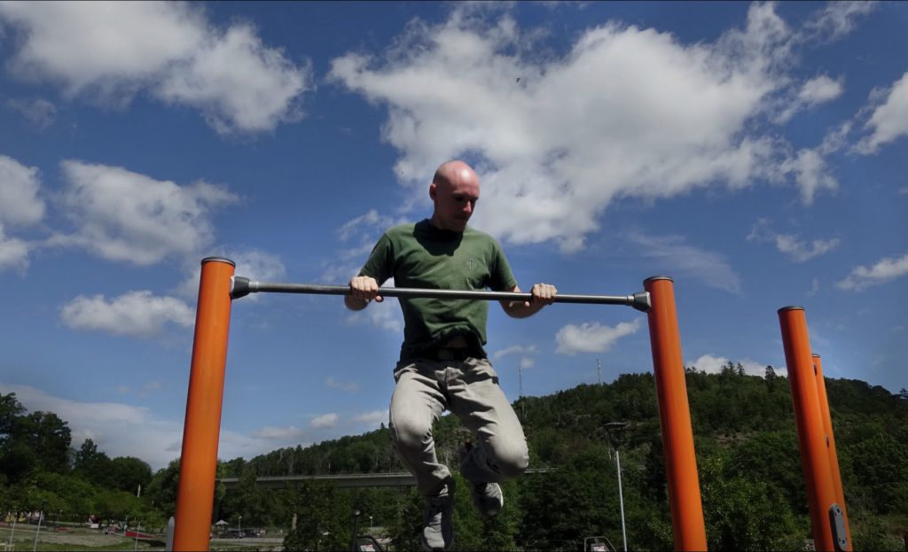 Exercise at outdoor gym, Munkedal, Sweden